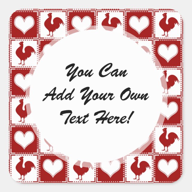 Adesivo Quadrado Padrões de Galinhas e Corações (Frente)