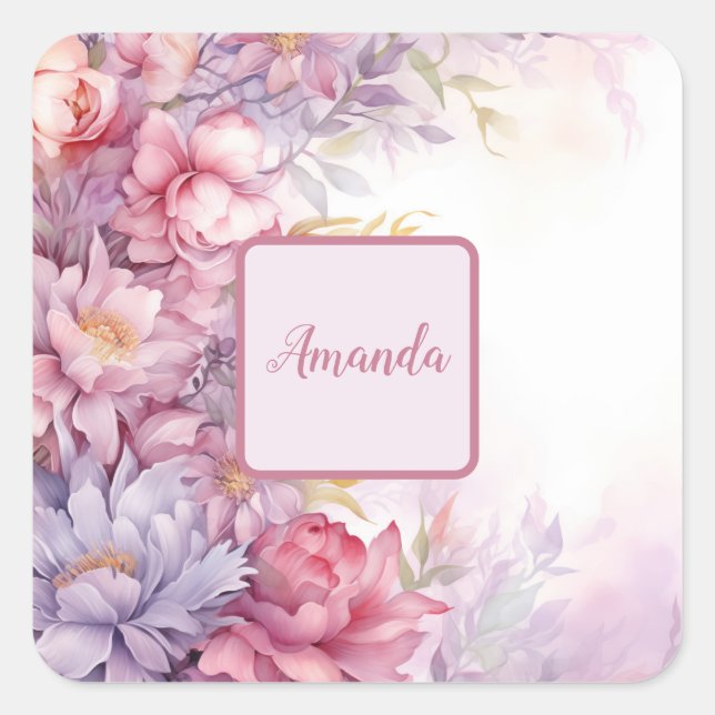 Adesivo Quadrado Padrões florais femininos suaves flores minúsculas (Frente)