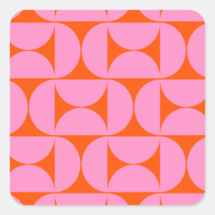 Adesivo Quadrado Padrões Modernos De meio século Rosa E Laranja