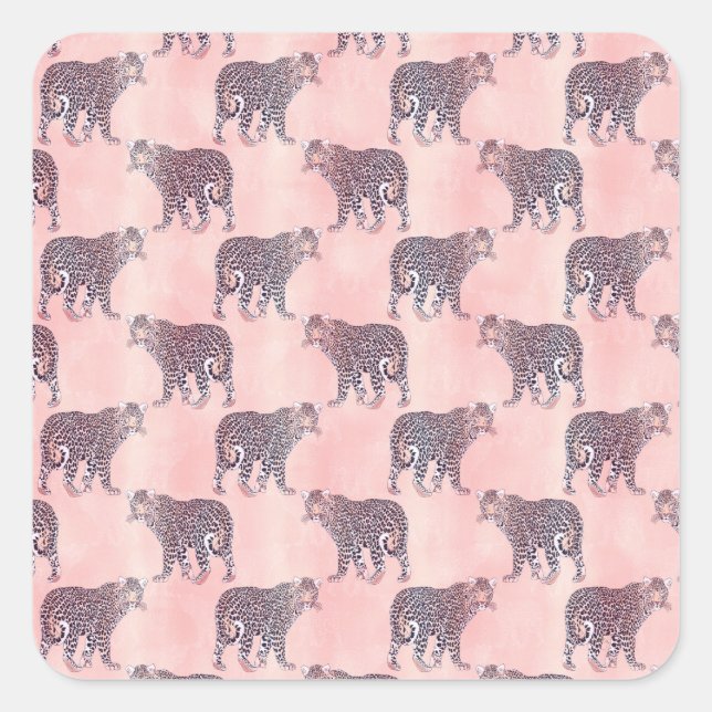 Adesivo Quadrado Padrões modernos para animais-leopardo cor-de-rosa (Frente)