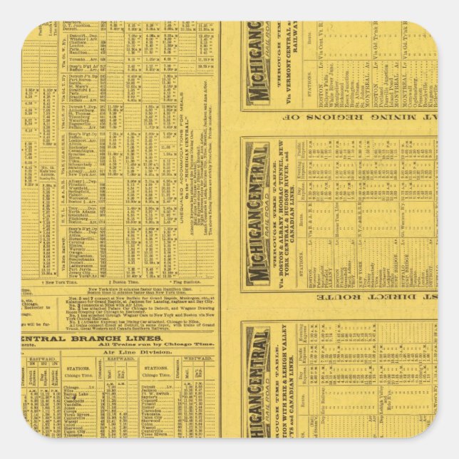 Adesivo Quadrado Página de Texto do Michigan Central Railroad (Frente)