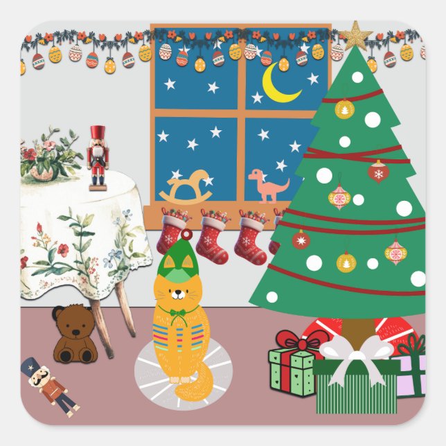 Adesivo Quadrado Página inicial da ilustração de feriados (Frente)