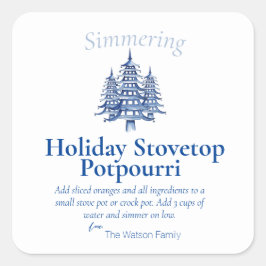 Adesivo Quadrado Pagoda Árvore de Natal Azul Stovetop Potpourri