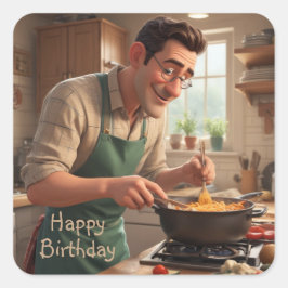 Adesivo Quadrado Pai de aniversário do Chef