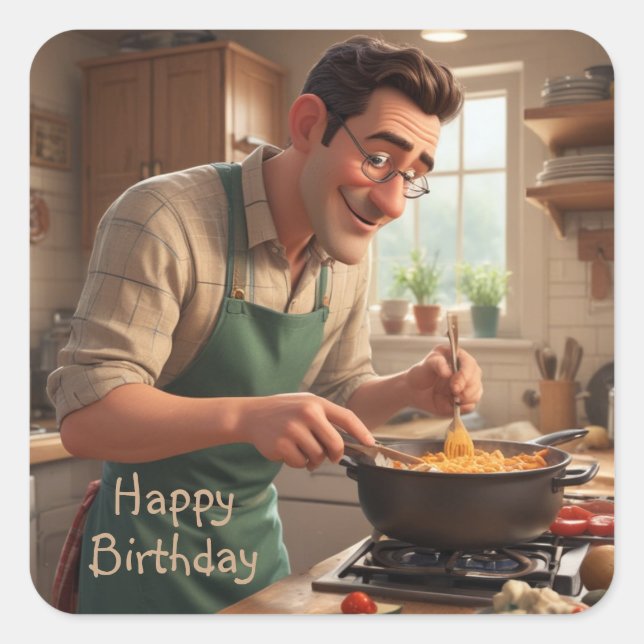 Adesivo Quadrado Pai de aniversário do Chef (Frente)