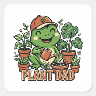 Adesivo Quadrado Pai de Planta Sapo Regando Plantas de Casa Engraça