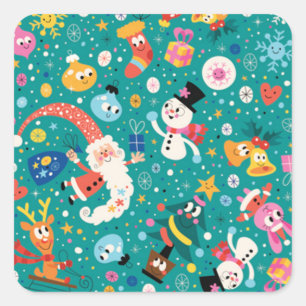 Adesivo Quadrado Pai Natal e Amigos FelizesPadrão