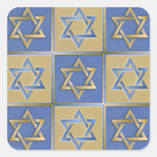 Adesivo Quadrado Painéis de Arte Estrela de Davi Azul Dourado