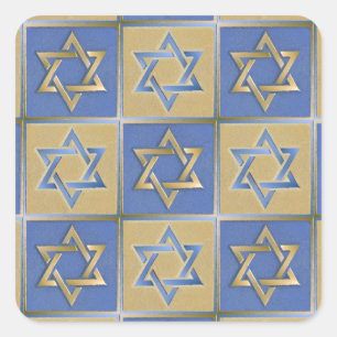 Adesivo Quadrado Painéis de Arte Estrela de Davi Azul Dourado