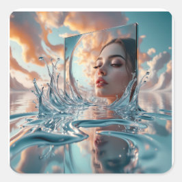 Adesivo Quadrado painel espelho flutuante sai de um mar calmo