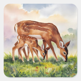 Adesivo Quadrado Painted Deer Mom and Baby