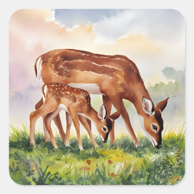 Adesivo Quadrado Painted Deer Mom and Baby (Frente)