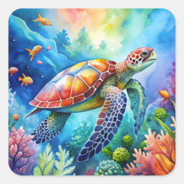 Adesivo Quadrado Painted Sea Turtle 