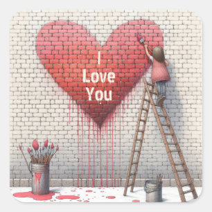 Adesivo Quadrado Painting I Love You Heart Mural