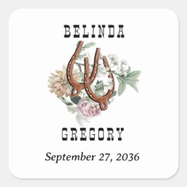 Adesivo Quadrado País Ocidental Cowboy Boho, Favor do Casamento