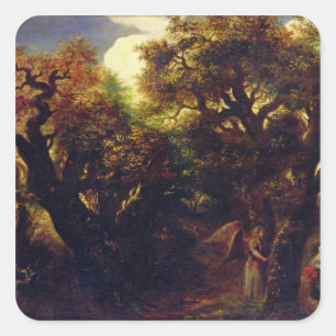 Adesivo Quadrado Paisagem arborizada com Hagar e o anjo