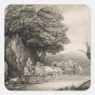 Adesivo Quadrado Paisagem arborizada de Thomas Gainsborough com