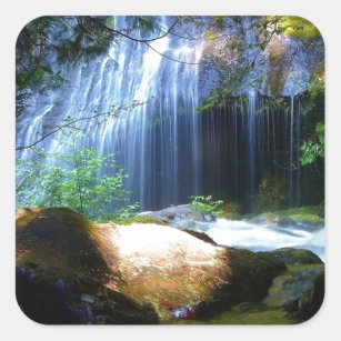 Adesivo Quadrado Paisagem bonita da selva da cachoeira
