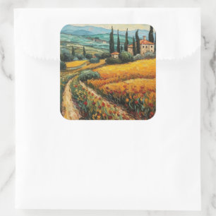 Adesivo Quadrado Paisagem Campestre de Tuscano Dourado com Flores S