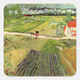 Adesivo Quadrado Paisagem, Carruagem e Trem por Vincent van Gogh