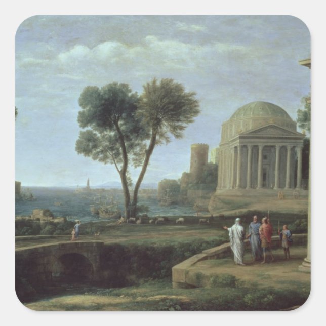 Adesivo Quadrado Paisagem com Aeneas em Delos, 1672 (Frente)