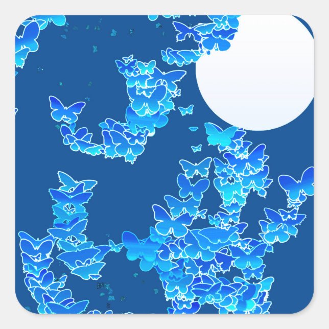 Adesivo Quadrado Paisagem com borboletas - azul índio profundo (Frente)