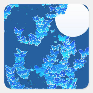 Adesivo Quadrado Paisagem com borboletas - azul índio profundo