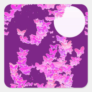 Adesivo Quadrado Paisagem com borboletas - orquídea, ametista