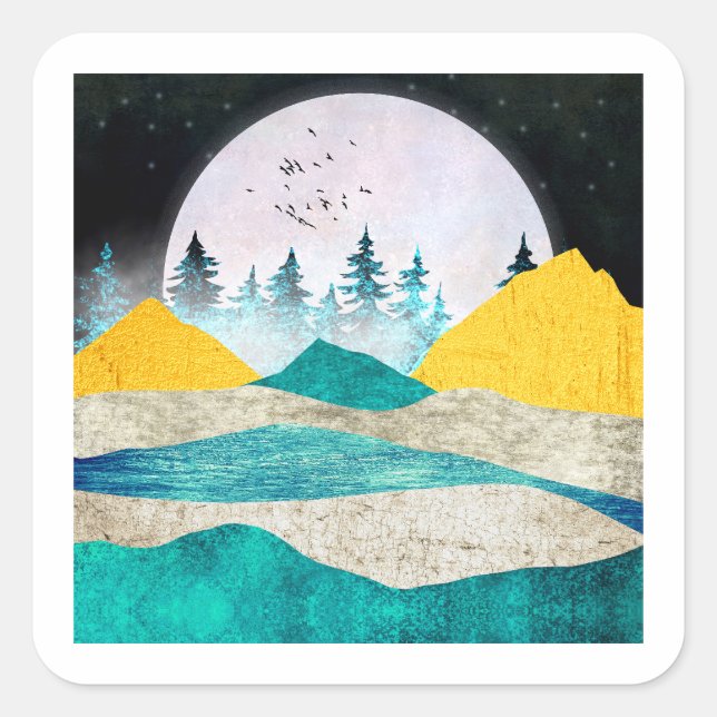 Adesivo Quadrado Paisagem com Supermoon Nascente (Frente)