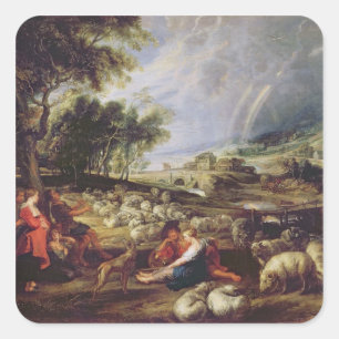 Adesivo Quadrado Paisagem com um arco-íris