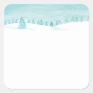 Adesivo Quadrado Paisagem Da Floresta De Inverno De Neve Com Árvore