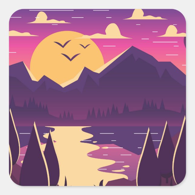 Adesivo Quadrado Paisagem da Floresta Montanha (Frente)