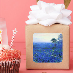 Adesivo Quadrado Paisagem de Bluebonnet, Cactos e Laurel de Montanh