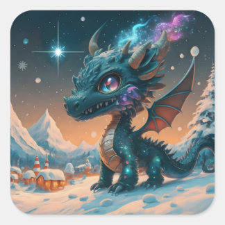 Adesivo Quadrado Paisagem de inverno de Chibi Dragon Mystical