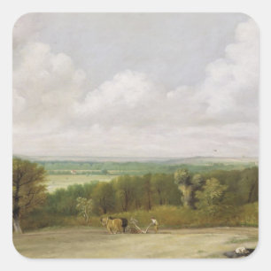 Adesivo Quadrado Paisagem de John Constable  : Cena Ploughing em