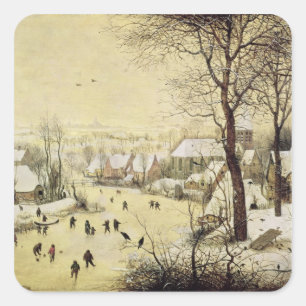 Adesivo Quadrado Paisagem do inverno com patinadores