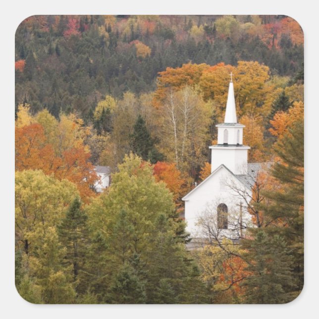 Adesivo Quadrado Paisagem do outono com igreja, Vermont, EUA (Frente)