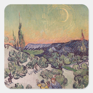 Adesivo Quadrado Paisagem enluarada de Vincent van Gogh , 1889
