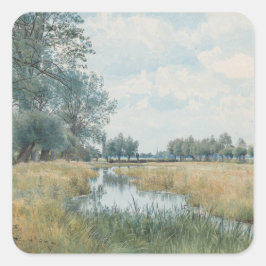 Adesivo Quadrado Paisagem fluvial perto de Ruas. Ives, Huntingdonsh