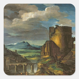 Adesivo Quadrado Paisagem italiana ou, paisagem com um túmulo