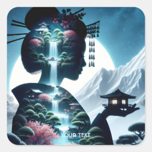 Adesivo Quadrado Paisagem Japonesa Fantasy Bonita