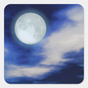 Adesivo Quadrado Paisagem lunar com nuvens iluminadas pela lua