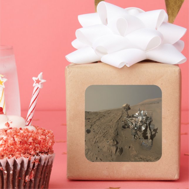 Adesivo Quadrado Paisagem Marte com Curiosidade Vermelha Marte (Festa)