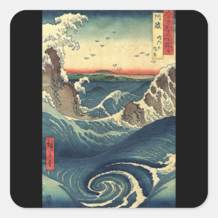 Adesivo Quadrado paisagem oceânica japeso ukiyo-e onda excelente