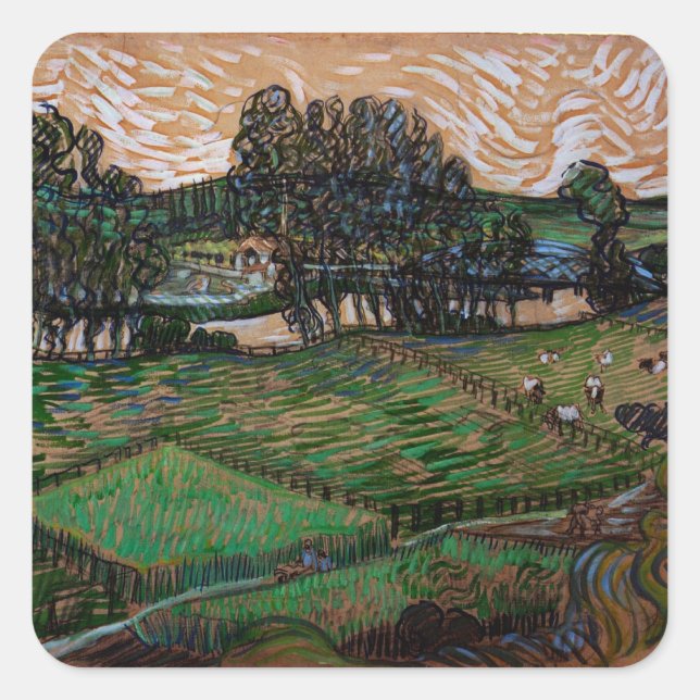 Adesivo Quadrado Paisagem, Ponte em Oise por Vincent van Gogh (Frente)