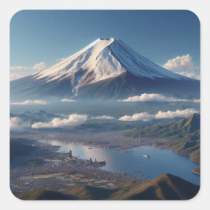 Adesivo Quadrado Paisagem realista do Monte Fuji Japão Viagem