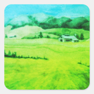Adesivo Quadrado Paisagem rústica e Vinheta da Natureza