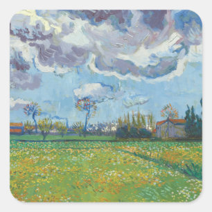 Adesivo Quadrado Paisagem sob uma tempestade no céu Vincent Gogh