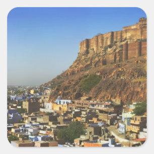 Adesivo Quadrado Paisagem urbana da Cidade Azul com Meherangarh, o