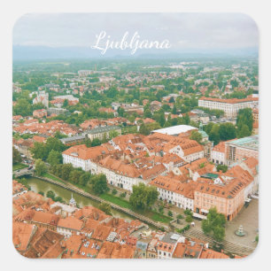 Adesivo Quadrado Paisagem Urbana de Liubliana, Lembrança de Viagem 